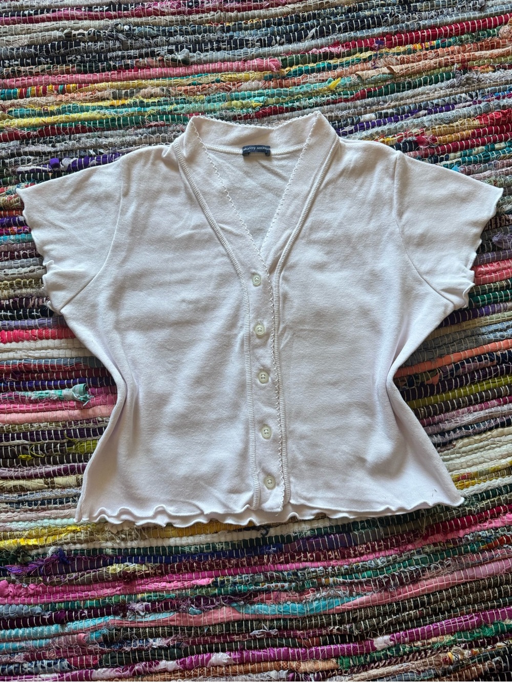 Brandy Melville Pink Polo Button Up Ruffle Baby Tee